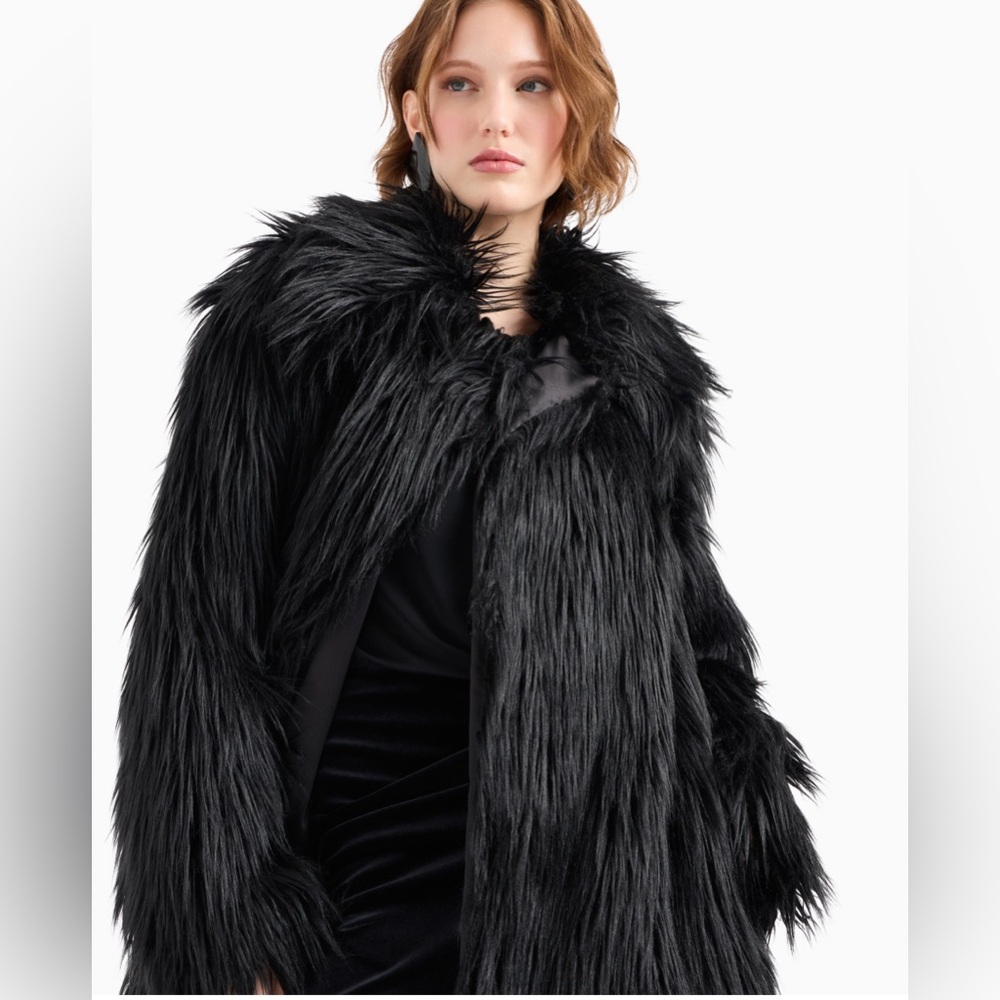 Elegant Black Faux Fur Coat